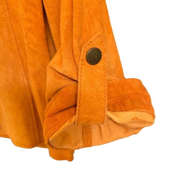 Coldwater Creek Shirt Women's Medium Orange 100% Leather Snap Closure Shacket - Picture 4 of 9
